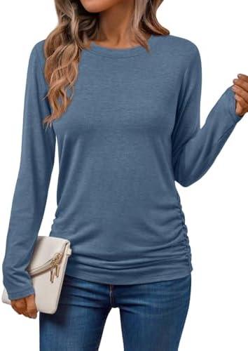 AUTOMET Womens Long Sleeve Shirts Business Casual Tops Ruched Fall Trendy Tshirt 2025 Size 2XL