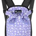 Pawaboo Pet Carrier Backpack, Adjustable Pet Front Cat Dog Carrier Backpack Travel Bag, Legs Out, Easy-Fit for Traveling Hiking Camping for Small Medium Dogs, Large Size, Black & Purple Daisy
