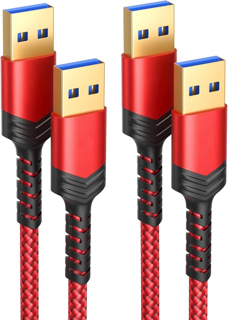 JSAUX USB 3.0 A to A Male Cable 2 Pack(3.3ft+6.6ft) USB Male to Male Cable Double End USB Cord Compatible with Hard Drive Enclosures, DVD Player, Laptop Cooler and More (Red)