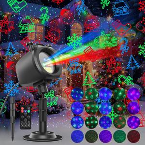 Laser Lights Projector Outdoor with 4 Dynamic Slides, 2-in-1 Moving RGB Firefly Laser Lights with Remote,Timer, Landscape Holiday Porjector for Window Wall Xmas Decor
