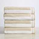 Great Bay Home 100% Cotton Velour 4 Pack Beach Towels 30" x 60" - Taupe Cabana Stripe Pool Towels - Quick Dry, Large Swim Towels (Linen)
