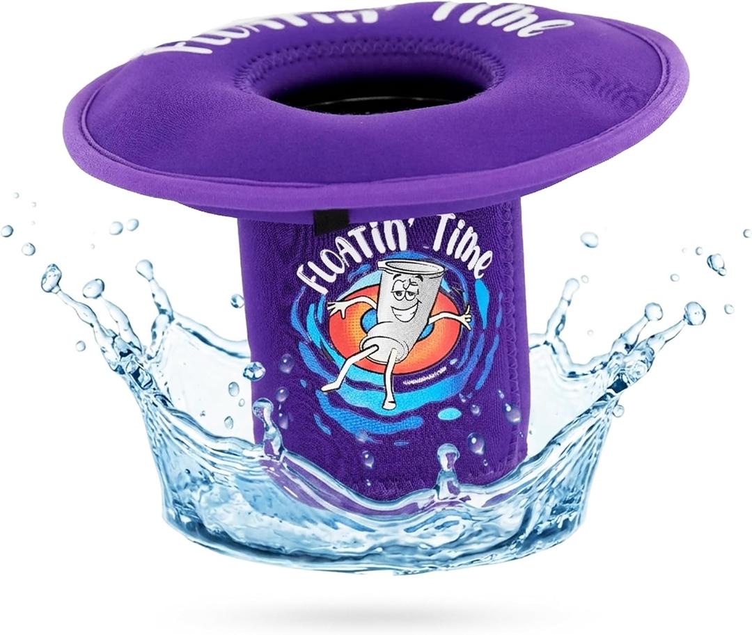 Floating Drink Holder for Pool, Inflatable Drink Floaties for Lake River Ocean, Pool Drink Float for Wide Mouth Tumblers, Cans & Bottles, Neoprene No-Tip Beverage Float - Purple