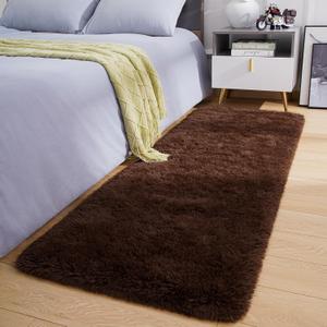 Amearea Shag Fluffy Runner Rug for Bedroom Girls Living Room, 2x6 Feet Extra Soft and Fuzzy Shaggy Rugs, Non Slip, Indoor Floor Long Carpet Mat for Boys Nursery Home Decor, Brown (6' x 2')