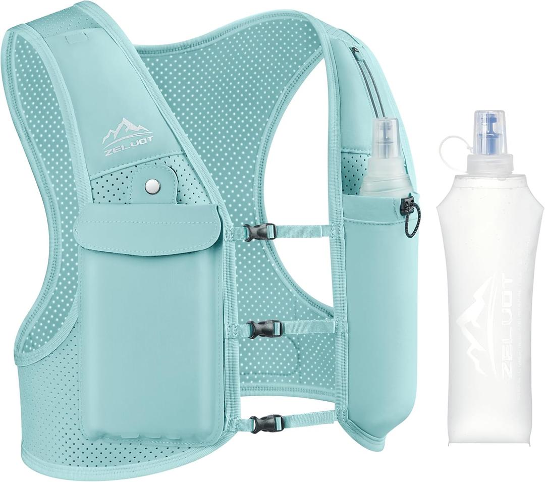 Running Vest for Women Men, USA Original Patent, Adjustable Chest Straps Running Hydration Vest with 500ml Soft Flask, Lightweight Reflective Hydration Backpack for Marathon (Medium-Large)