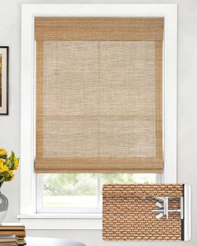 LazBlinds No Drill Cordless Bamboo Roman Shades, Light Filtering Blinds for Indoor Windows, Roll Up Bamboo Blinds for Home, 35" W x 64" H, Star-Brown
