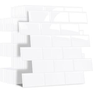 Yoillione Peel and Stick Backsplash for Kitchen: Self Adhesive Wall Tiles for Bathroom - 10 Sheets Vinyl Back Splash Tile Waterproof Bright White