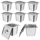 8 Packs Stainless Steel Hotel Pans 1/6 Size x 6" Deep Steam Table Pan with Lids Commercial Food Storage Containers Stackable Metal Steamer Pan Anti-Jam Hotel Pan Restaurant Warm Pans for Buffet Party
