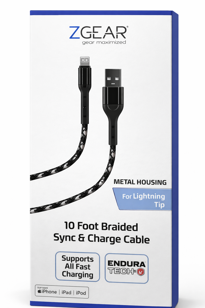 Zgear Metal Housing For Lightning Tip 10 Foot Braided Sync & Charge Cable