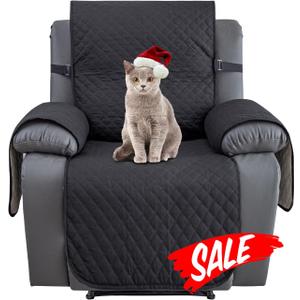 XINEAGE Water Resistant Recliner Cover, Nonslip Recliner Chair Covers for Reclining Chair with Pockets, Quilted Thick Recliner Slipcovers for Pets and Kids (Recliner Chair, Black) (1 Seater Recliner)