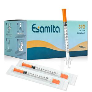 1 ml, 31G, 1/4" (6 mm) Syrings, envasadas individualmente, paquete de 100