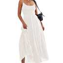 Gacaky Summer Dress for Women Casual Lace Floral Embroidered Bohemian Maxi Dress Flowy A Line Beach Long Dresses White Small