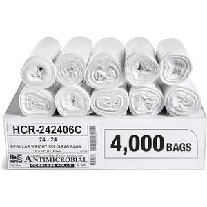 Aluf Plastics High Density Trash Bags, 10 Gallon, 1000 Count, 6 Micron (eq), 24" x 24", Clear, for Bathroom, Office, Industrial, Commercial, Janitorial, Municipal, Recycling, Clear
