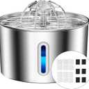 Cat Water Fountain Stainless Steel - 74oz/2.2L Corded Pet Water Dispenser Automatic Silent Cats Dispenser for Drinking Inside Indoor Metal Kitty Spout Fountain with 6 Filters & 6 Sponges