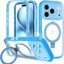 for iPhone 17 Pro Case with Magnetic Invisible Stand [Compatible with MagSafe] Military Drop Protection Shockproof Slim Translucent Skin-Touch Case Cover Light Blue