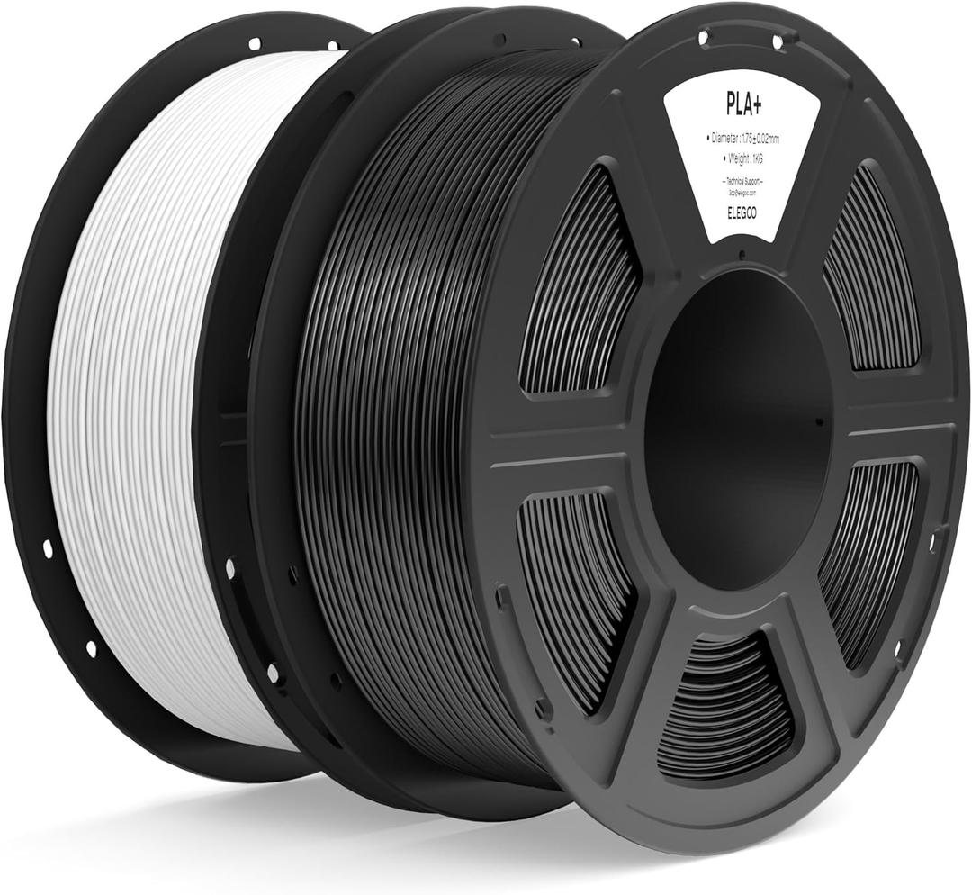 ELEGOO PLA+ Filament 1.75mm Black & White 2KG, High Toughness PLA Plus 3D Printer Filament Dimensional Accuracy +/- 0.02mm, 2pcs 1kg Spool(2.2lbs) Fits for Most FDM 3D Printers
