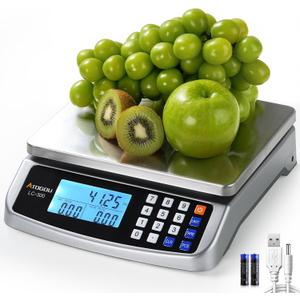 Atogou 110lb Food Scale, Commercial Kitchen Scale with Price Computing, Plug-in Usable, 0.05oz/1g, 304 Stainless Steel, for Cooking, Vegetables, Farm, Industry, Counting. LC300 Silver