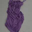 HOCILLE Women's Sexy Sleeveless Bodycon Ruched Spaghetti Strap Mini Club Party Dresses Purple