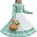 Cuteshower Pioneer Dress for Girls Colonial Costume Girls Prairie Dress for Halloween 5-12 (10-12 Years, Green)