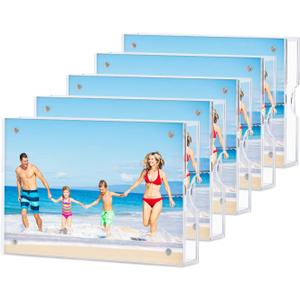 HOUSE DAY Acrylic Picture Frames 4x6, Lightweight Magnetic 4 x 6 Picture Frame for Wall and FreeStanding Desktop Display, Clear 4x 6 Photo Frame with Microfiber Cloth Nails, 4x6 Frame for Gift (5 Pack)