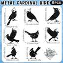 Shimeyao 8 Pcs Metal Bird Cardinal Garden Decor Outdoor Black Metal Birds Cardinal Gifts Yard Art Figurine Silhouette Statues Ornaments Christmas Decorations