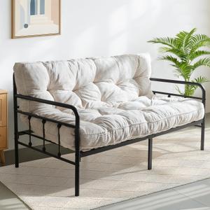 MAXYOYO 6" Futon Mattress Full Size, Tufted Futons Sofa Couch with Twisted Rope Design Edging, Thick Corded Fabric Floor Mattress for Adults, Shredded Foam Filling (Frame Not Included), Beige