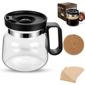 Mini Coffee Pot Mug 16oz with Lid, Borosilicate Glass Coffee Mug, Easy-Read Markers, Heat Pad & 50pcs Filters, Clear Glass Mug for Hot & Cold Drinks