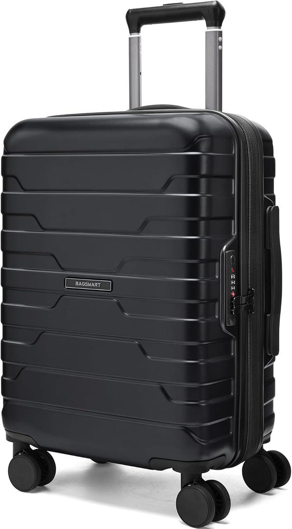 BAGSMART Carry On Luggage 22x14x9 Airline Approved with TSA Lock,20 Inch Lightweight Luggage with Spinner Wheels,100% PC Hard Shell Carry On Suitcases for Men Women,Purple (Black)