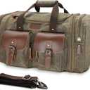 Wildroad Waxed Canvas Duffle Bag - 60L Waterproof Genuine Leather Weekender Overnight Travel Hand Bag (Vintage Grey)