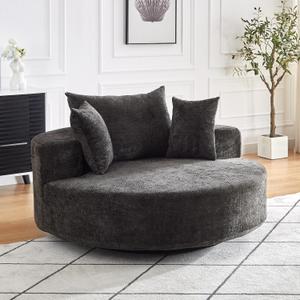 KEIKI 55" Oversized Swivel Accent Chair, Large Barrel Chairs Upholstered Round Swivel Chair, Chenille Single Sofa Armchair, Sleeper Chair for Living Room, Lounge, Black
