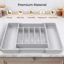 ukeetap Extra Large Expandable Silverware Organizer, BPA-Free Food-Safe Cutlery Flatware Organizer, Kitchen Utensil Drawer Organizer, Adjustable Silverware Holder for Spoons Forks Knives, Gray