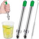 Lasnten 2 Pack Straw Puncher for Plastic Lids Lemonade Cups, Stainless Steel Straw Hole Puncher Punching Tools for Cafe Drinks Deli Container Squeezed Fresh Lemonade Stand Supplies(6.3 Inch,Green)