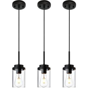 MELUCEE 3 Pack Hanging Pendant Lighting Fixtures Black | Adjustable Hanging Ceiling Lamp with Clear Glass Shade, Modern Pendant Light for Kitchen Island Dining Room Bedroom Hallway 1 Light-3 Packs Round Black 