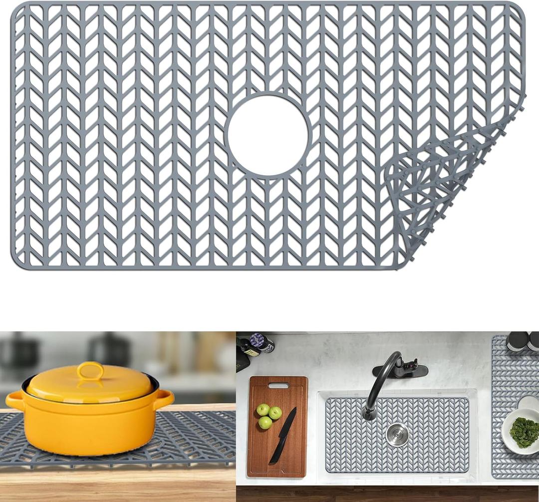 Sink Protectors for Kitchen Sink 12" 13" 16" 18" 19" 24" 26" 28" 29" 30" Silicone Sink mat| Silicone Kitchen Sink Mat for Bottom of Farmhouse(30"x16"Center) (Gray)
