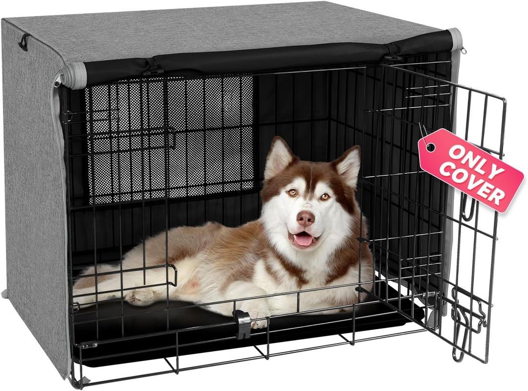 Dog Crate Cover - Kennel Cover Fit for 36 Inch Dog Crate, Double Door Polyester Crate Cover for Wire Dog Crate Indoor Outdoor Protection, Grey (Grey (with window))