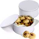 Yopay 3 Pack Cookie Tin with Lid, Round Sturdy Gift Tin, White Baking Cake Container for Storing Patisseries, Snack, Chocolate, Easter, Special Occasion, Holidays, 7" Wide by 3.2" Tall, 7 inches diameter by 3.2 inches tall