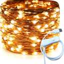RUICHEN 20 Ft 120 LED USB Fairy String Lights with On/Off Switch, Waterproof Copper Wire Lights for Bedroom Wall Ceiling Wreath Crafts Christmas Wedding Party, Warm White