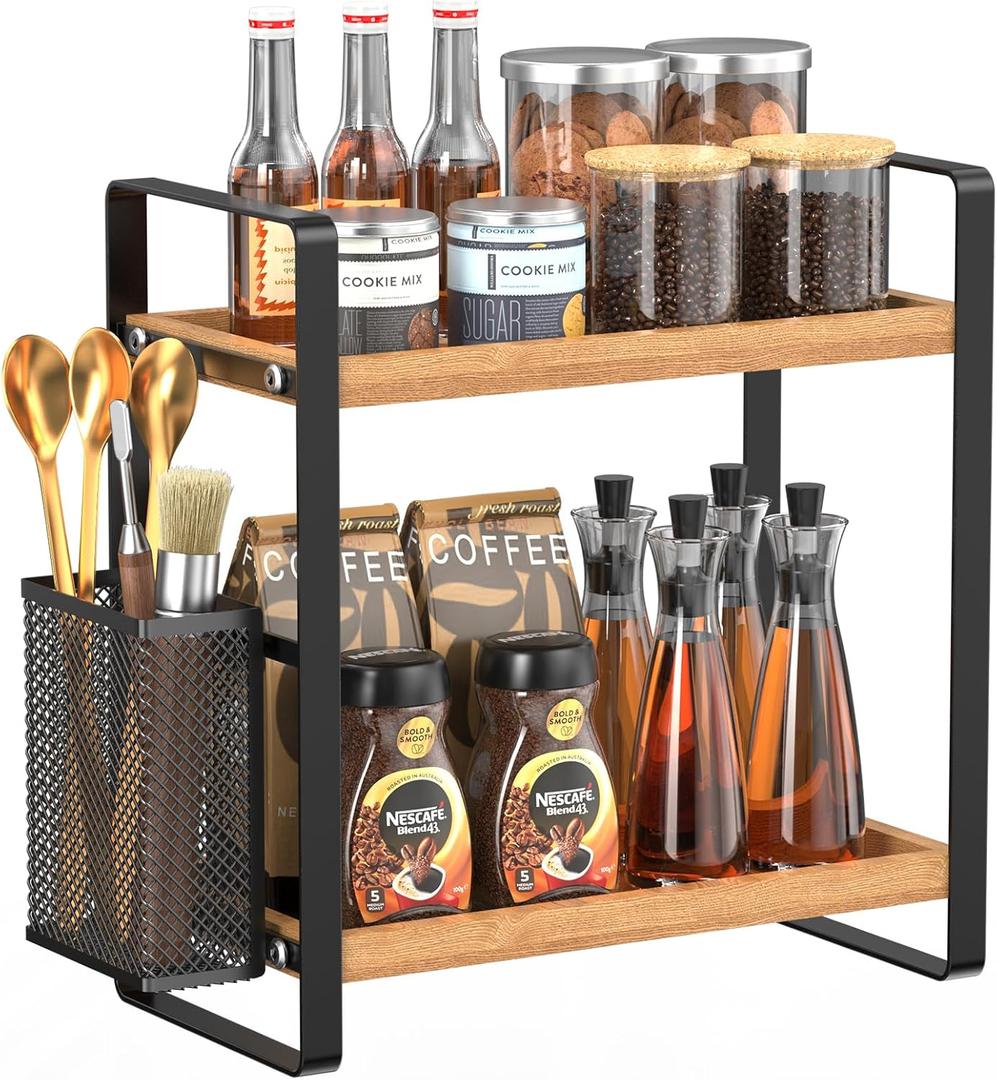 LEMIKKLE Coffee Bar Accessories and Coffee Mug Cup Holder, kitchen organizers and storage,Spice Rack Organizer for Countertop,Kitchen(basket) (With small basket)