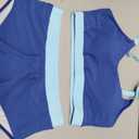 Womens High Waisted Bikini Sets Sporty Crop Top Color Block Swimwear Bandeau Scoop Neck Vintage Two Piece Bathing Suits (Blue, M)