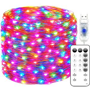 Fairy Lights 66ft 200 LED USB Twinkle String Light Plug in Silver Wire Lights with Remote and Timer 8 Modes Outdoor Waterproof Starry Lights DIY Party Wedding Christmas DecorationMulticolor