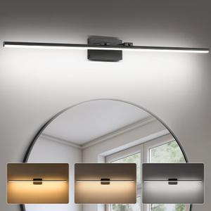 LED Bathroom Vanity Light, Modern Bathroom Light Fixture Over Mirror (3000K/4000K/6000K, Dimmable), Vanity Light Bar with Angle Adjustable, 48 Inch, Black