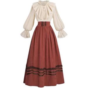 LTAKK Victorian Dress Women Edwardian Dresses 1800s Vintage Medieval Renaissance Costume 2-Piece, L