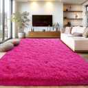 Large Fuzzy Rug 8x10 Feet Hot Pink Fluffy Rug for Living Room, Big Plush Non-Skid Shag Carpet, Soft Shaggy Rugs for Bedroom Indoor Modern Home Decor