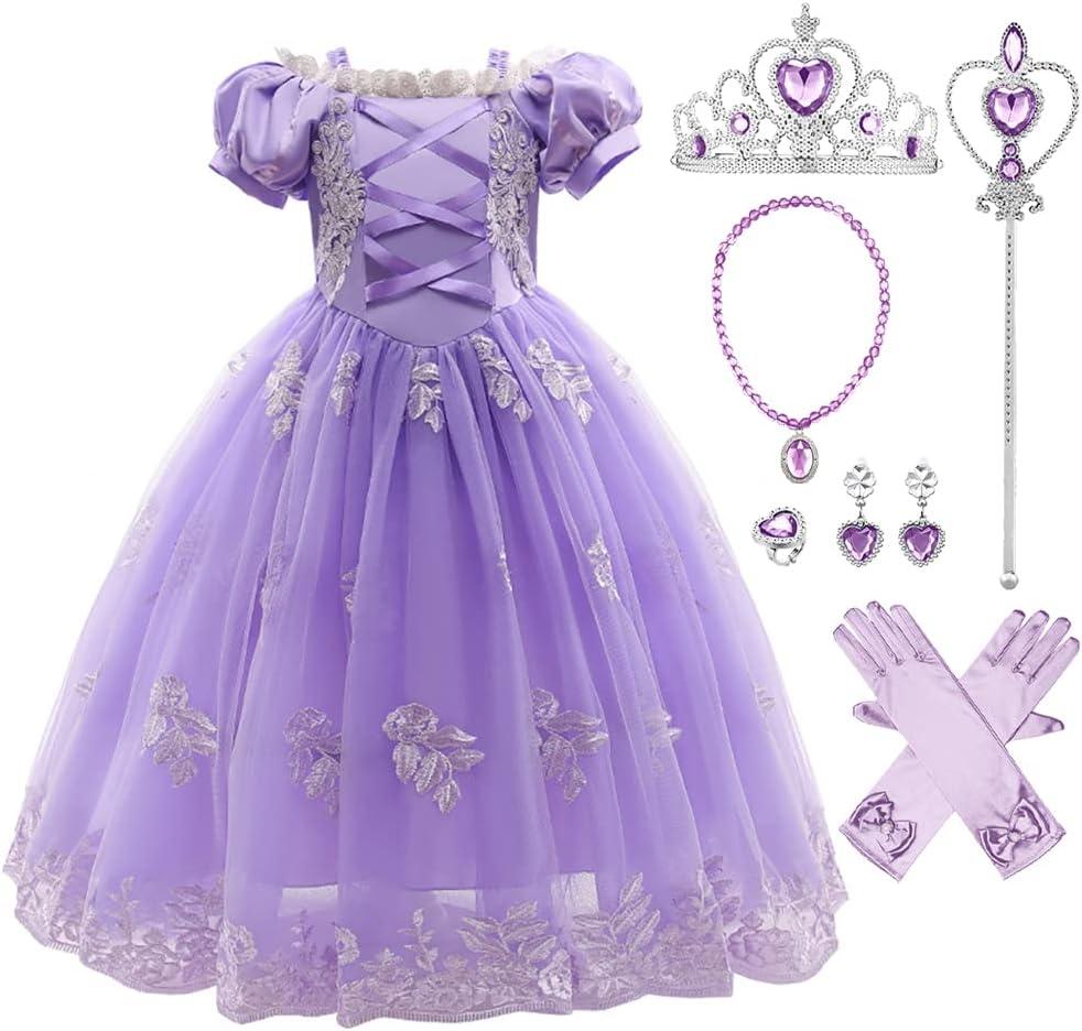 ODIZLI Girls Princess Dress Up Costume Butterfly Tulle Dress+Accessories Birthday Party Halloween Christmas Carnival Cosplay (9-10 Years, Purple-rapunzel)