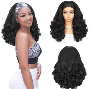 Quantum Love Yaki Curly Headband Wigs for Black Women Kinky Straight Black Headband Curly Ends Synthetic Wear and Go Glueless half Wig with Headbands Attached (18 INCH)