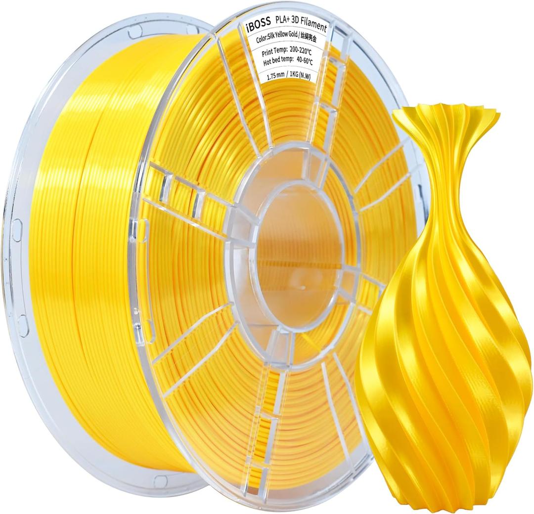 iBOSS Silk PLA+ Filament 1.75mm Dual Color Yellow Gold 1KG, 3D Printer Filament Dimensional Accuracy +/- 0.02mm, 1kg Spool(2.2lbs) 3D Printing Filament Fits for Most FDM 3D Printers(Silk Gold Yellow)