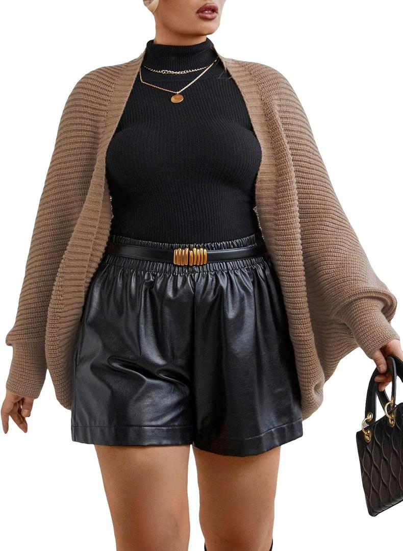 WDIRARA Women's Plus Size Open Front Long Sleeve Cardigan Casual Long Sleeve Sweater