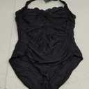 Eomenie Women One Piece Tummy Control Swimsuit Halter Scallop Trim Bathing Suits 1 Piece Vintage Ruched Slimming Swimwear (X-Large, Black)