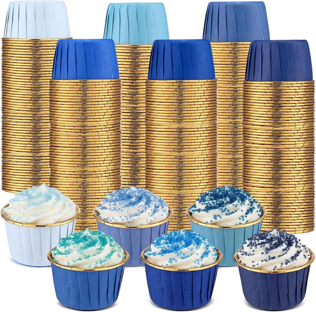 Geiserailie 100 Pcs Dusty Blue Cupcake Liners Blue Cupcake Foil Wrappers Snack Bowls for Parties Wedding Bridal Shower Birthday Supplies, 2 x 1.5 x 2.7 inches