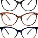 KoKoBin Reading Glasses for Women 3 Pairs Cat Eye Oversized Spring Hinge Fashion Readers (Black&blue&tortoise)