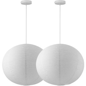 Large Paper Lamp Pendant Light Kit, 20in White Globe Lantern | Rice Paper Lantern Lights, E26 Base, Japanese Hanging Lamp Japandi Chandelier for Living Dining Room Bedroom Office 2 Pack